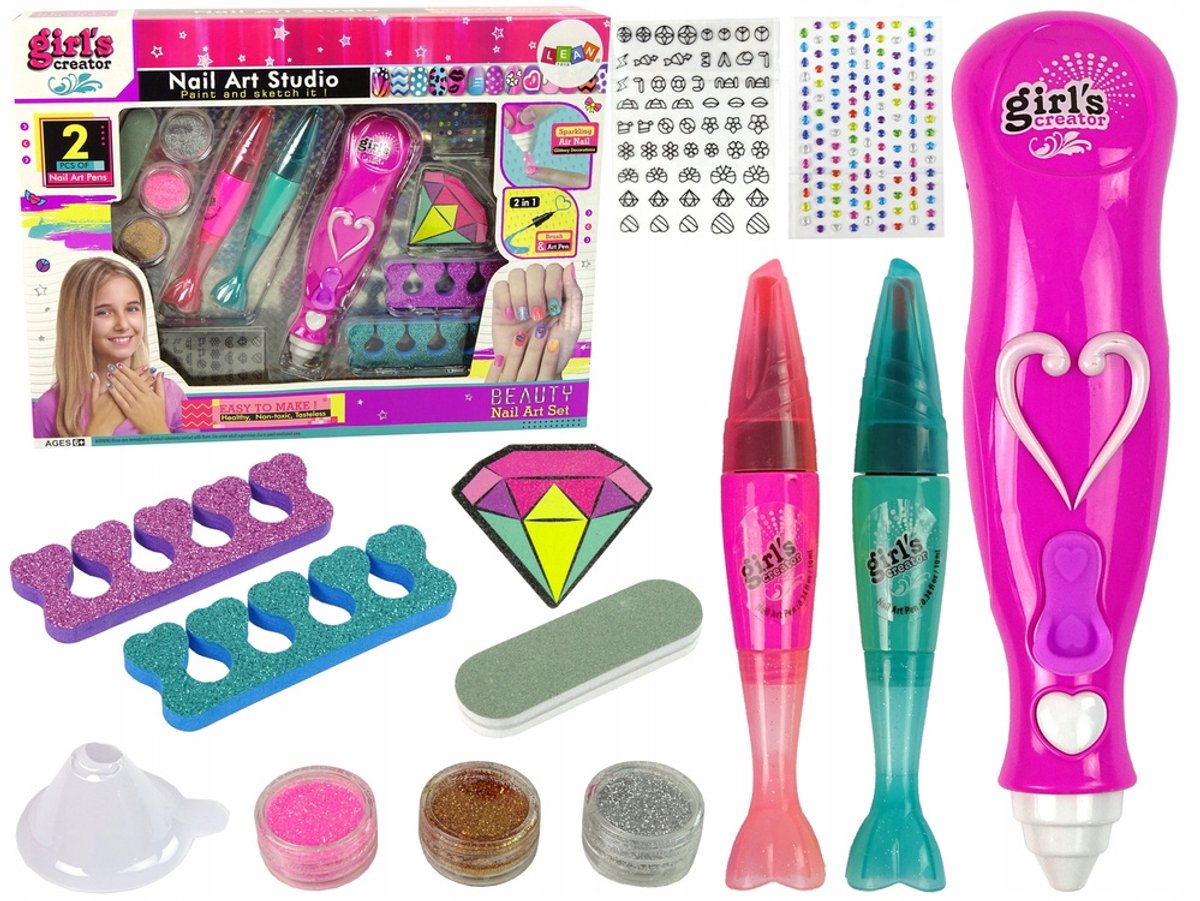 Nageldecoratieset voor Kinderen: Penseeltjes, Glitter & Stickers