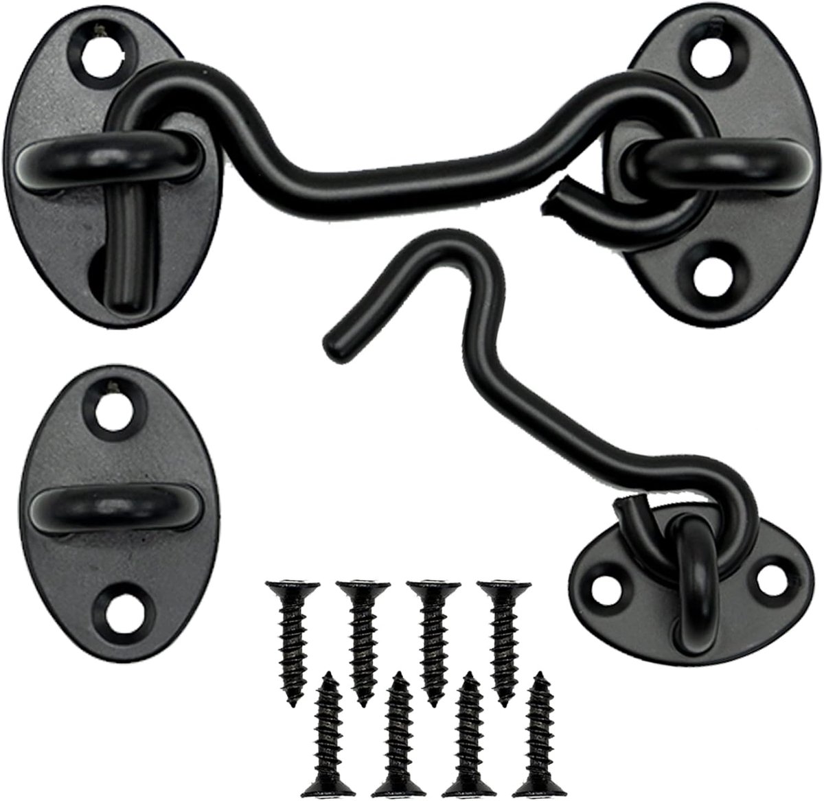 2 Pcs Storm Hooks with Eyelet, Cabin Hook Stainless Steel Door Hooks Black Window Hooks for Swing Door Wood Shutters - ShopVlot