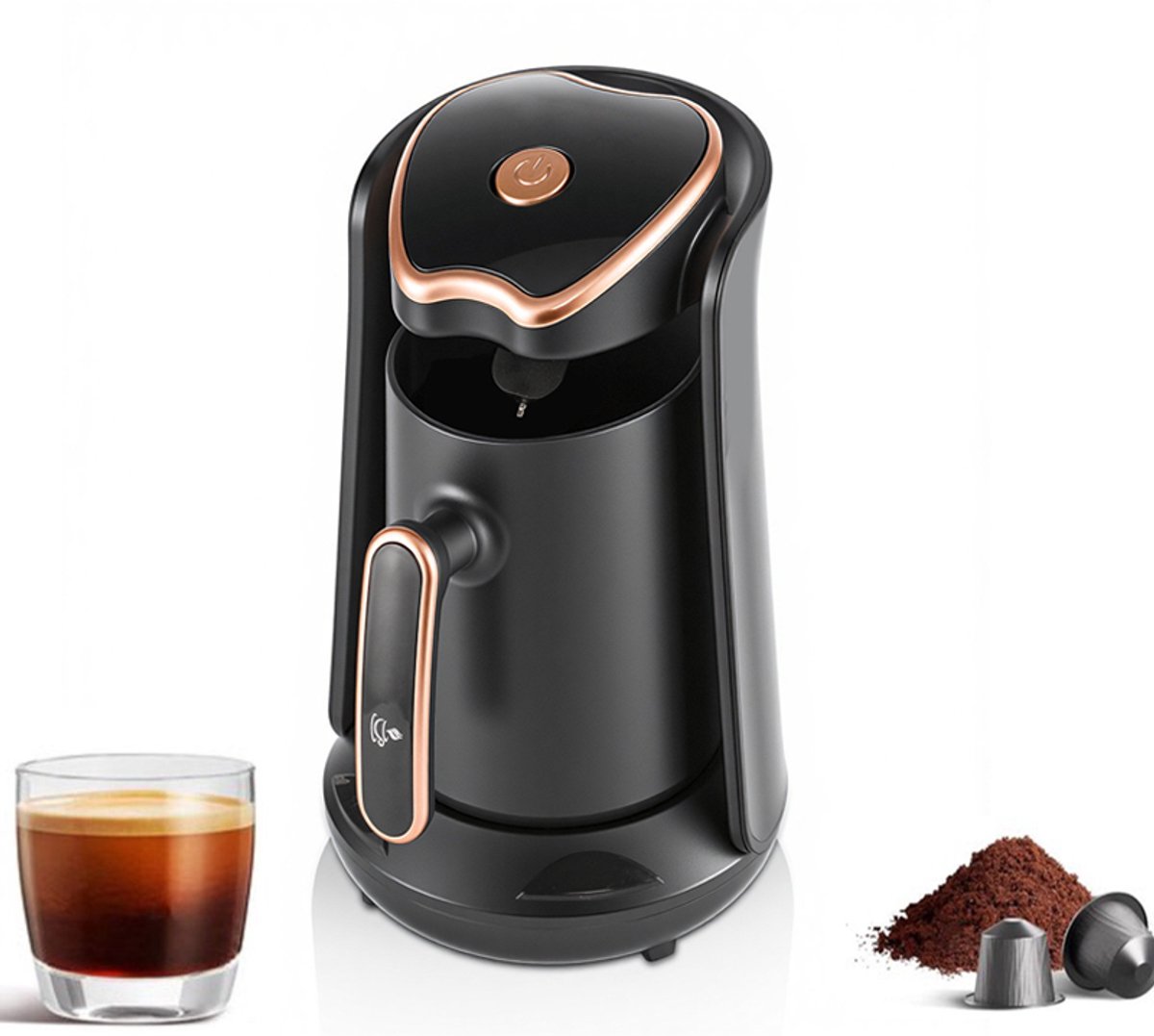 KZQ Elektrische Turkse koffiemaker voor 8 kopjes - Draagbaar met anti-overloop en droogkookbeveiliging - Geschikt voor Griekse koffie en warme dranken - Zwart