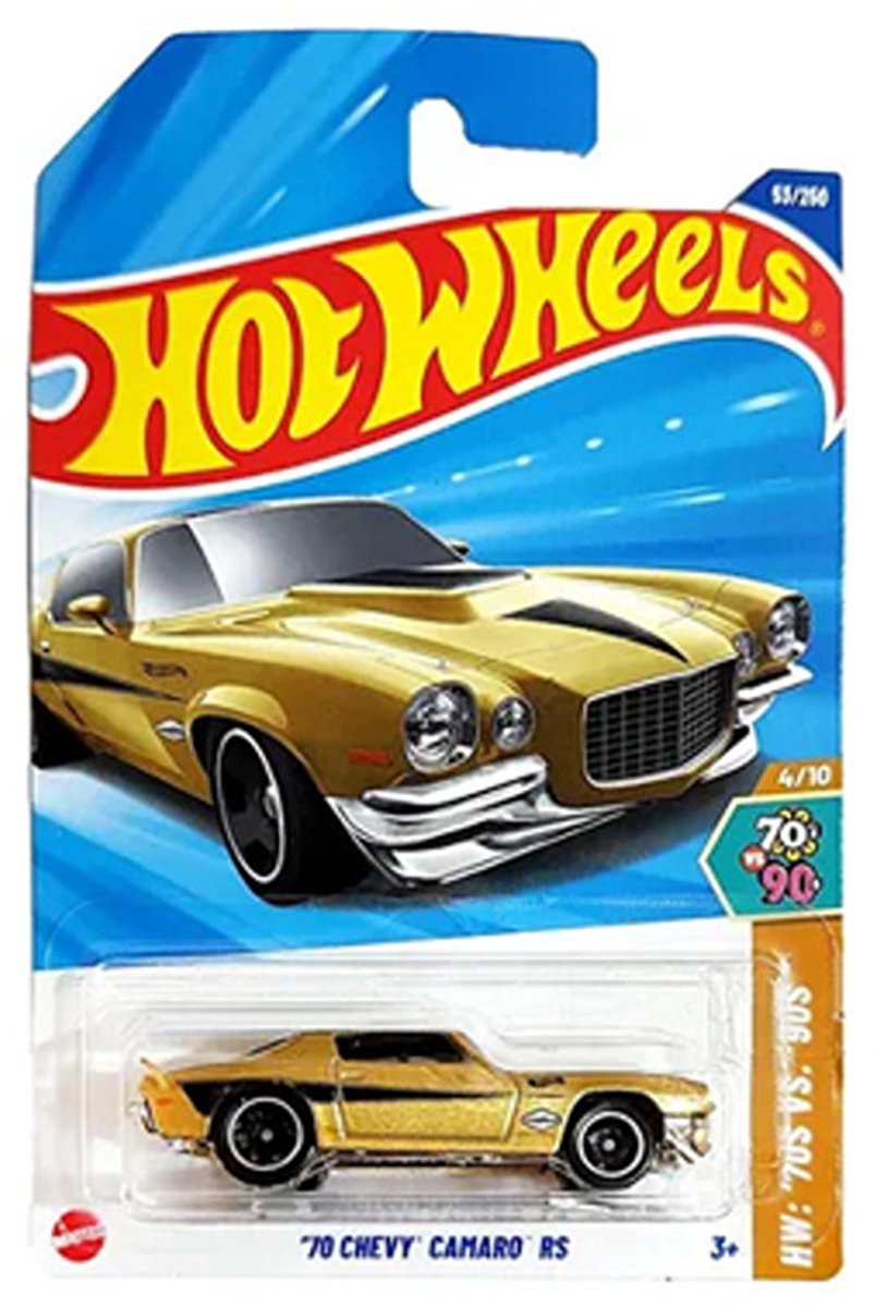 HOT WHEELS '70 CHEVY CAMARO GOLD 53/250 HW '70 VS.'90S 4/10 LONG CARD (1:64)
