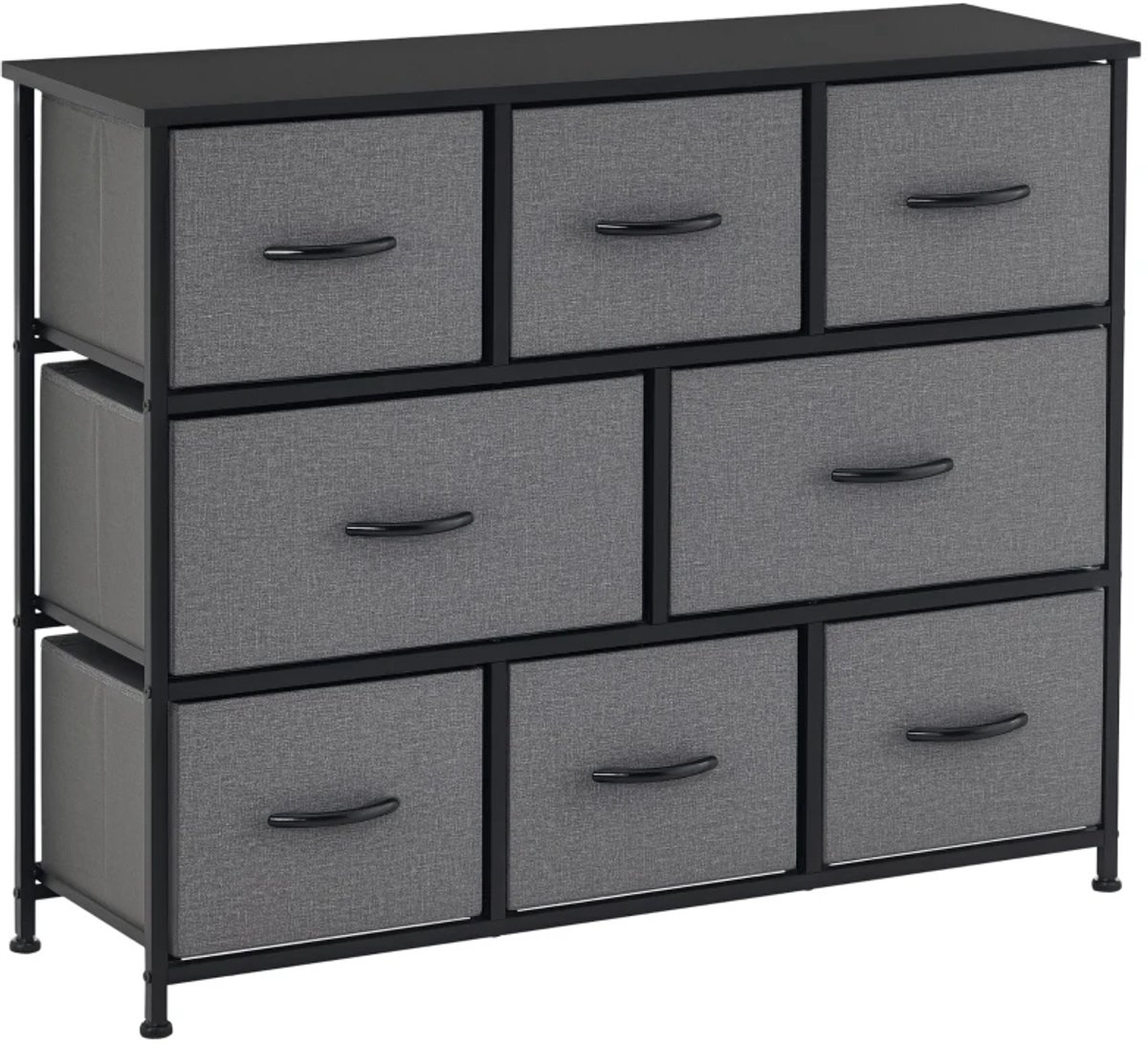 Dressoir - Ladekast met 8 stoffen lades - 2 grote en 6 kleine lades - Metalen frame - Anti-tip - Grijs