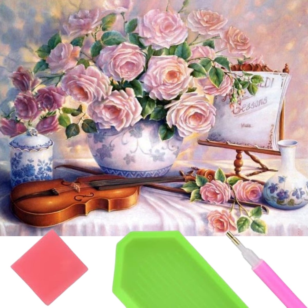 5D Diamond Painting Kit: Bloem Rozen Viool Mozaïek Art