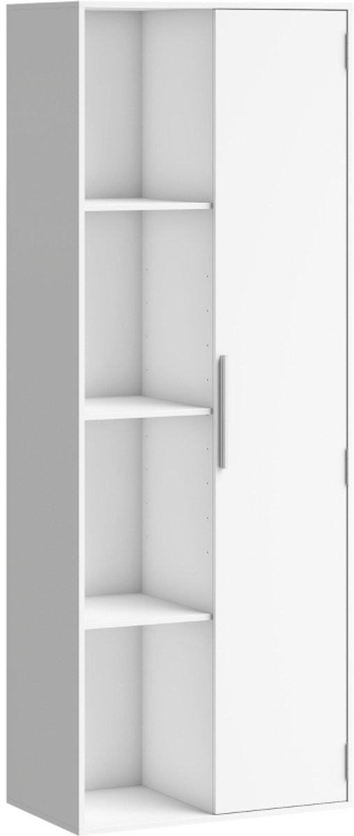 Kledingkast - Boekenkast met 4 niveaus en verstelbare planken - Plank met kast en deuren - Voor woonkamer en studeerkamer - Wit