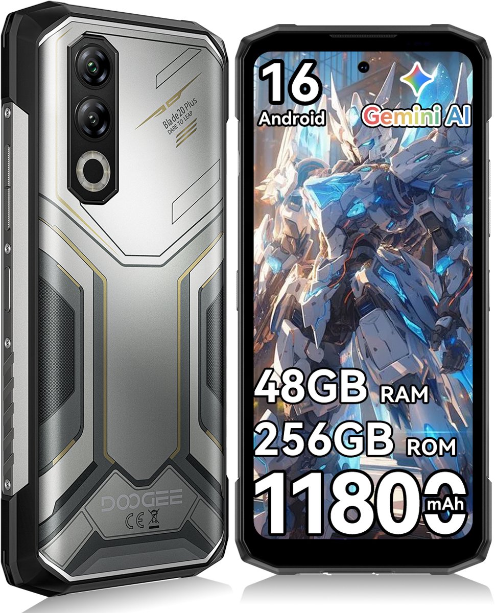 Robuuste smartphone - DOOGEE Blade20 Plus - 6,6" 120Hz - 48GB(6+42) RAM - 256GB ROM - 11800 mAh/33 W - Android 16 - NFC GPS - Zilver
