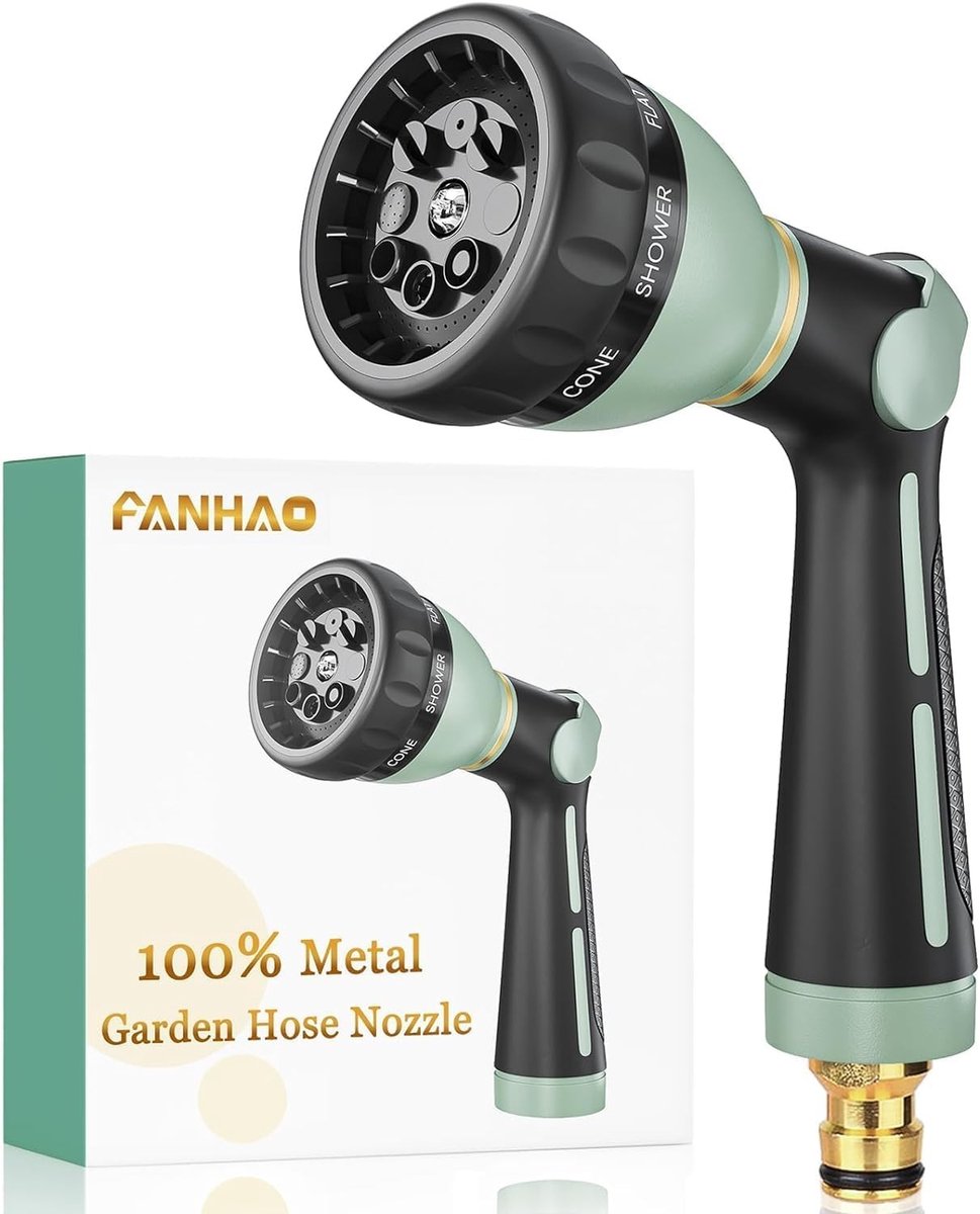 Handdouche - Zwart - Heavy Duty Metalen Tuinsproeier met 8 Functies - Voor Tuinbesproeiing en Autowassen