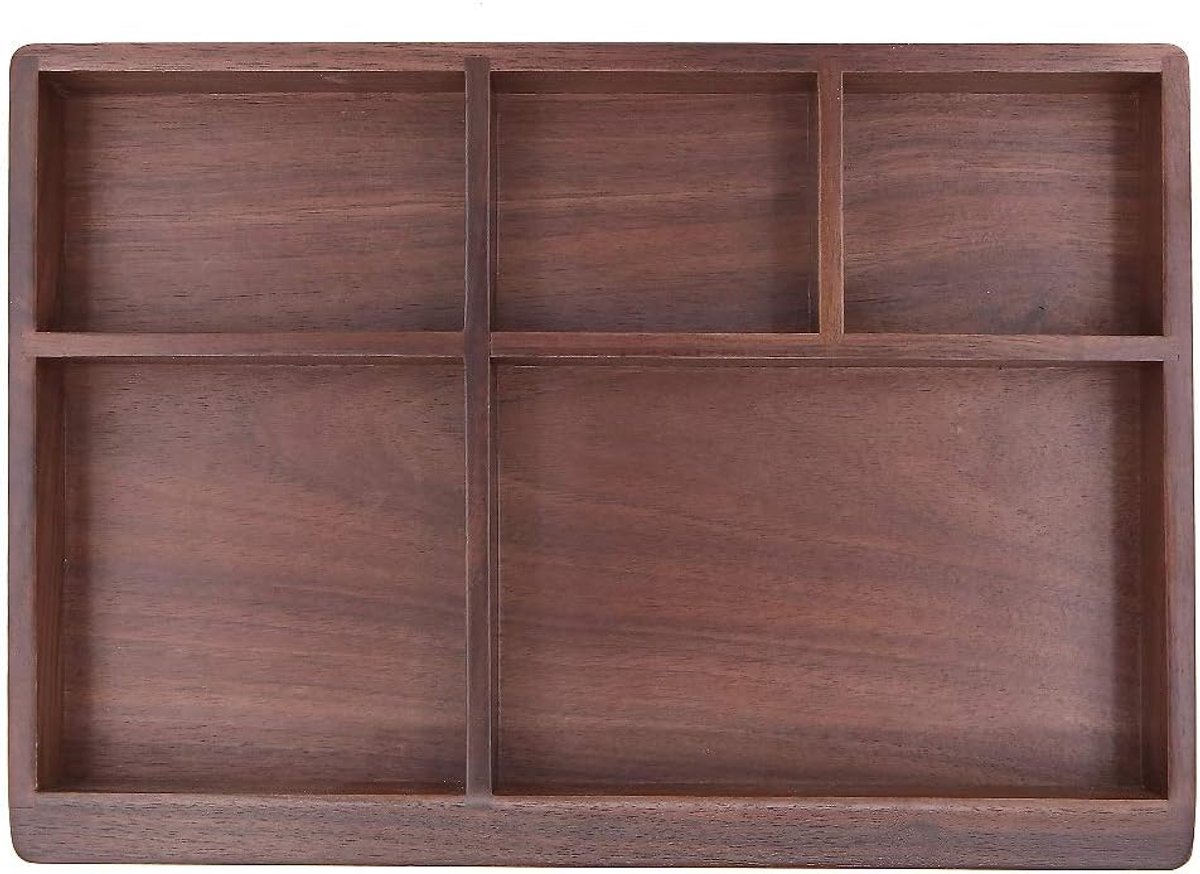 Gino simple black walnut wooden drawer organizer 5 compartment divided box for jewelry storage key holder desk - ShopVlot