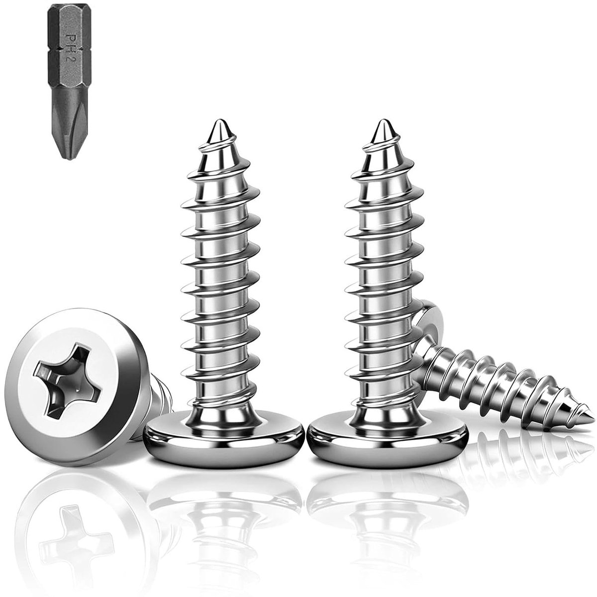 Pack of 60 Self Tapping Screws Flat Head Phillips M6 x 25mm Stainless Steel 304 Wood Screws Full Thread for Wood Metal - ShopVlot