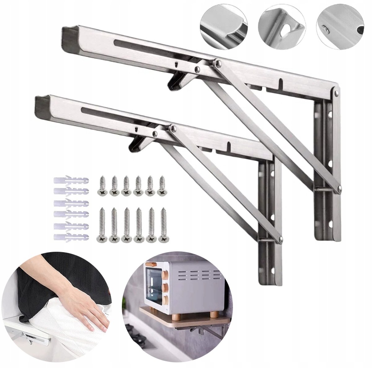 2x Opvouwbare Wandsteunen RVS 25cm - Draagkracht 150kg