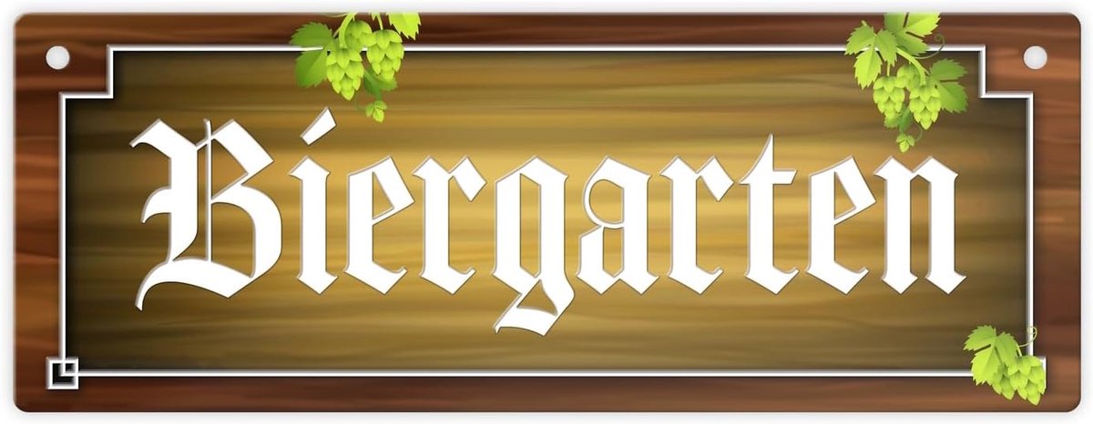 Metalen biertuinbord 20cm - houtlook - hopmotief - sfeervolle decoratie voor tuin - ShopVlot