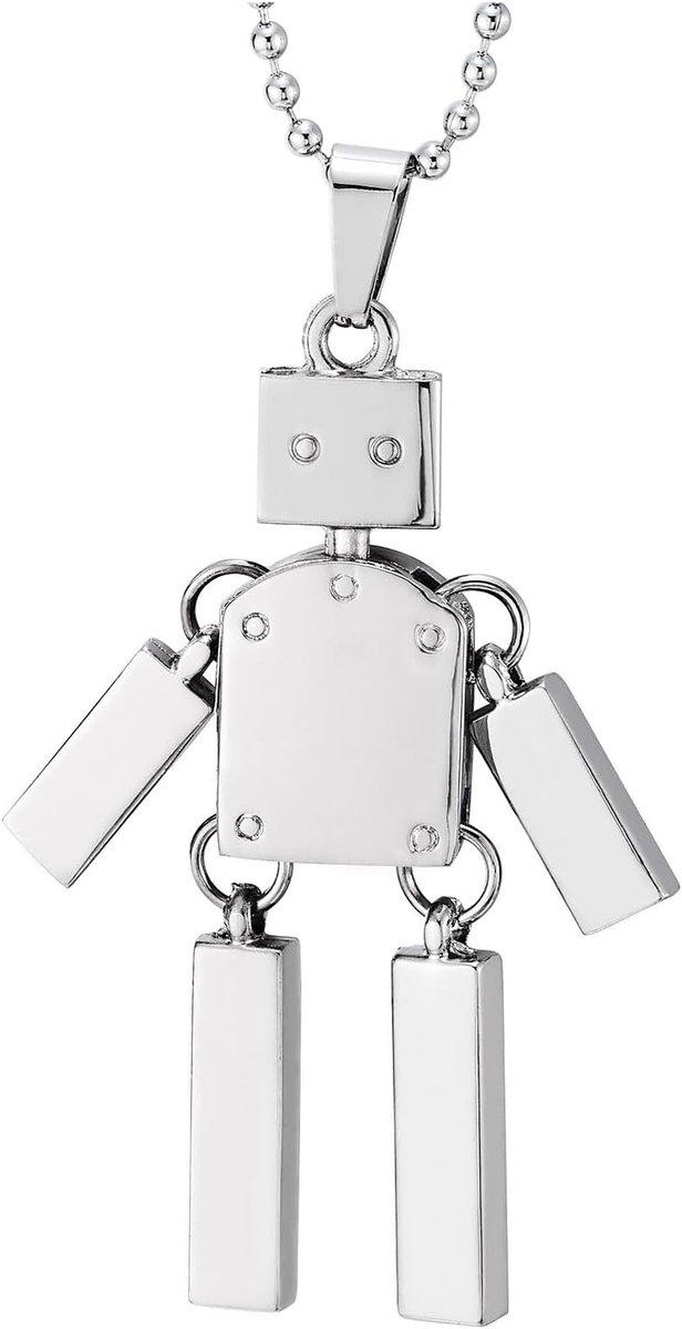 Halsketting met beweegbare robot - zilveren kogelketting - retro geek - uniek cadeau voor hem - ShopVlot