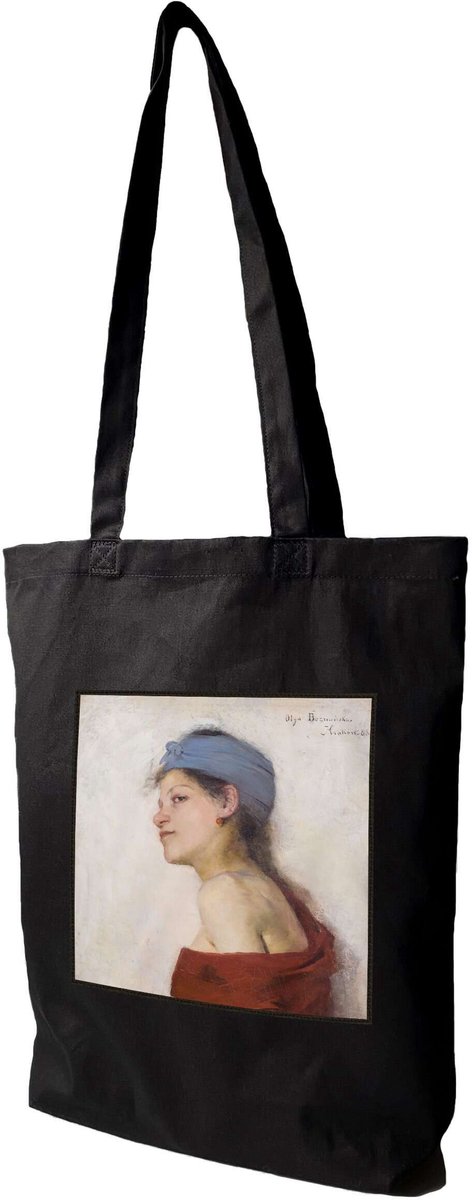 Shopper Tas met Olga Boznańska Portretprint - Zwart of Ecru