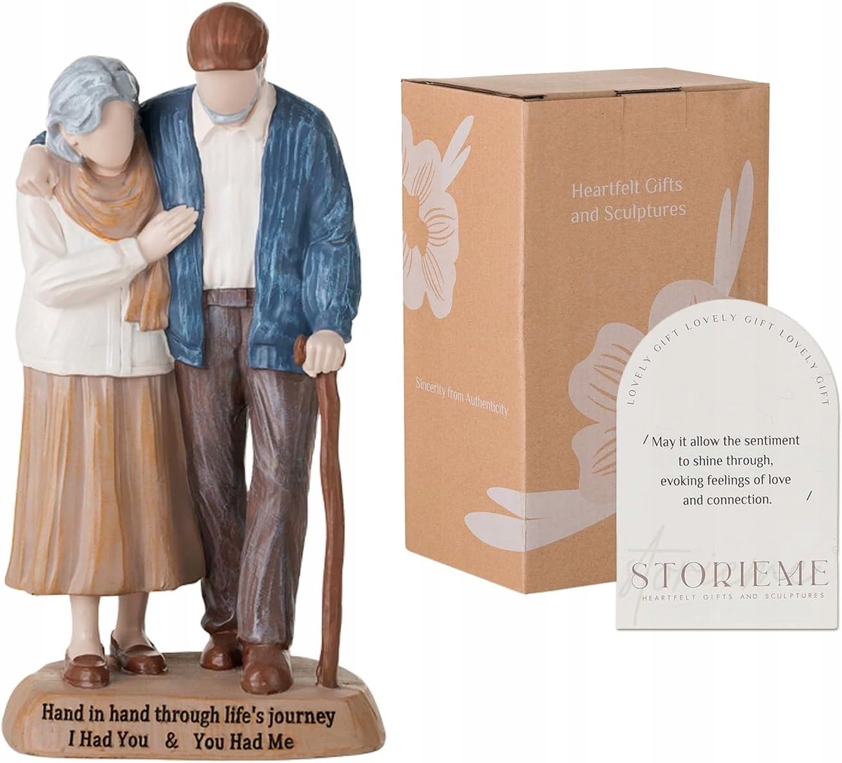 Hars Beeldje Jubileum Huwelijkscadeau - Liefdevolle Oude Stel - 21cm
