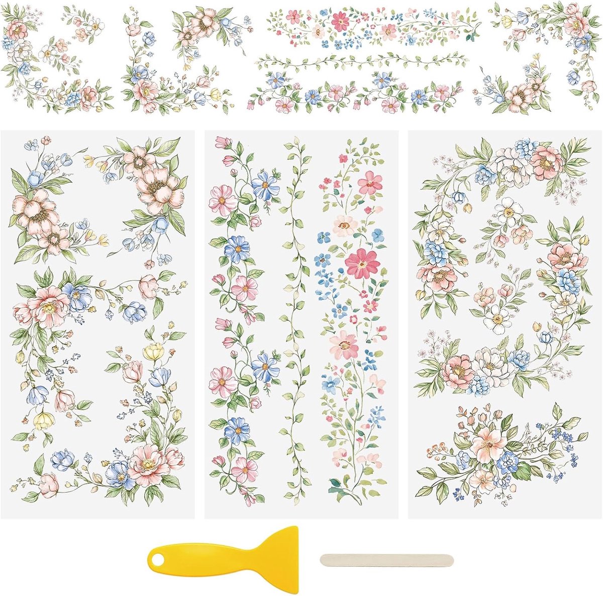Transferstickers 15x30 cm - Watercolor Vine Frame - Waterproof - Perfect voor DIY projecten - ShopVlot