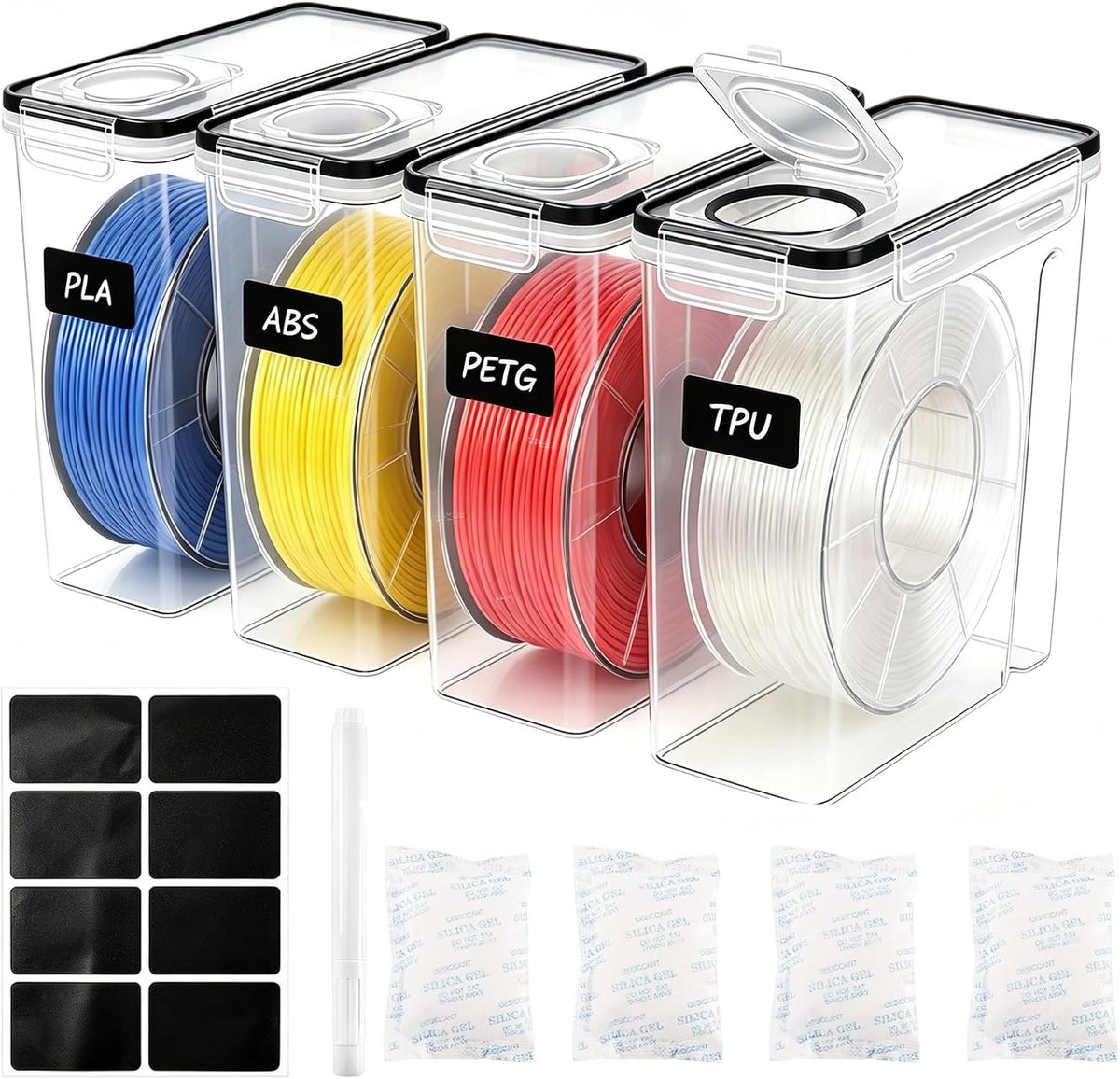 Filament-opbergdoos 4 stuks - 4,0 l - water- en stofdicht - perfecte bescherming voor 3D-filament - ShopVlot