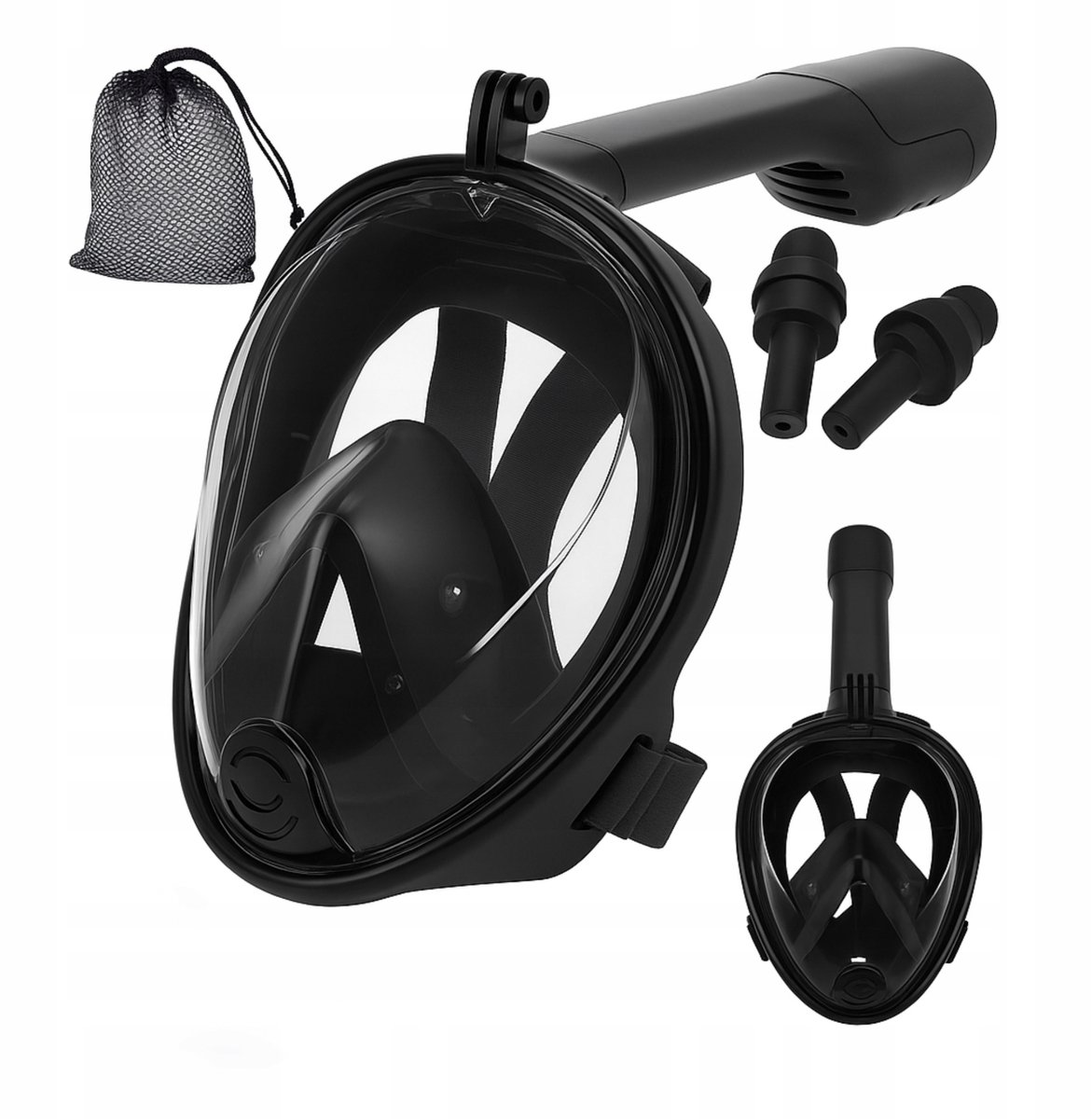 Volledig gezichtsmasker voor snorkelen en duiken, L/XL, Zwart