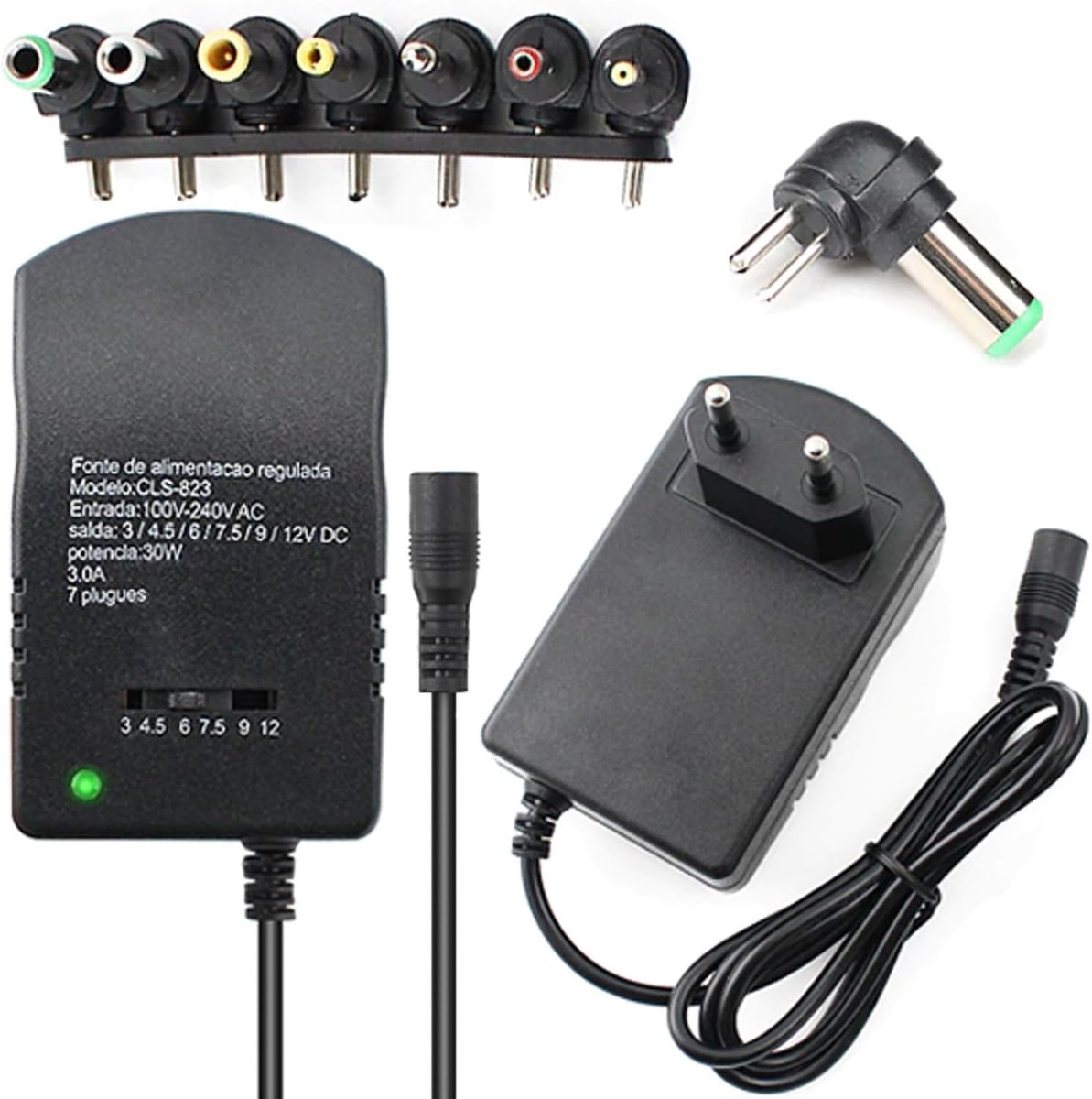 Universele AC Adapter 12 V - 7 verwisselbare aansluitingen - instelbare spanning - geschikt voor diverse apparaten - ShopVlot