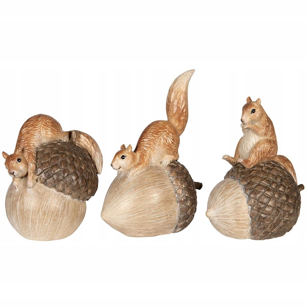 Set van 3 decoratieve eekhoorn- en eikelbeeldjes voor de herfst
