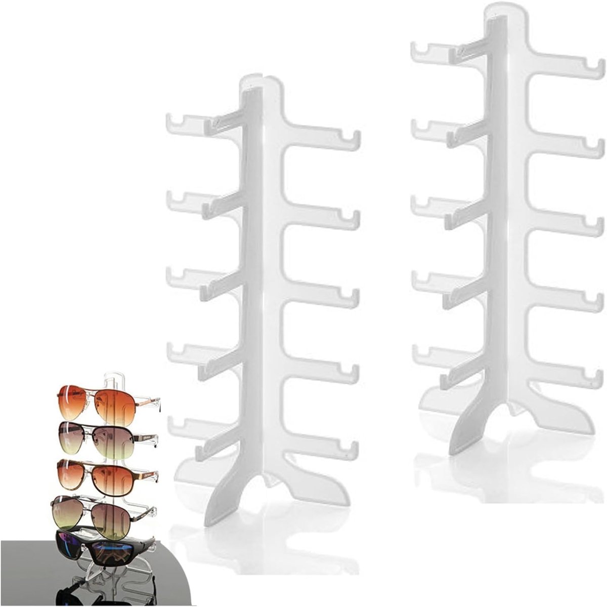 Zonnebrilhouder 2-delige - doorzichtige plastic - voor 5 brillen - ideaal voor brillenopslag - ShopVlot