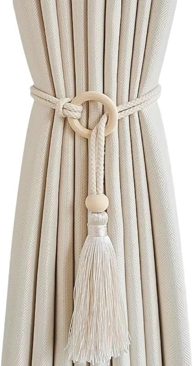 4-delige Gordijnkoorden boho-stijl, 56 cm gordijnhouder met houten ring - ShopVlot