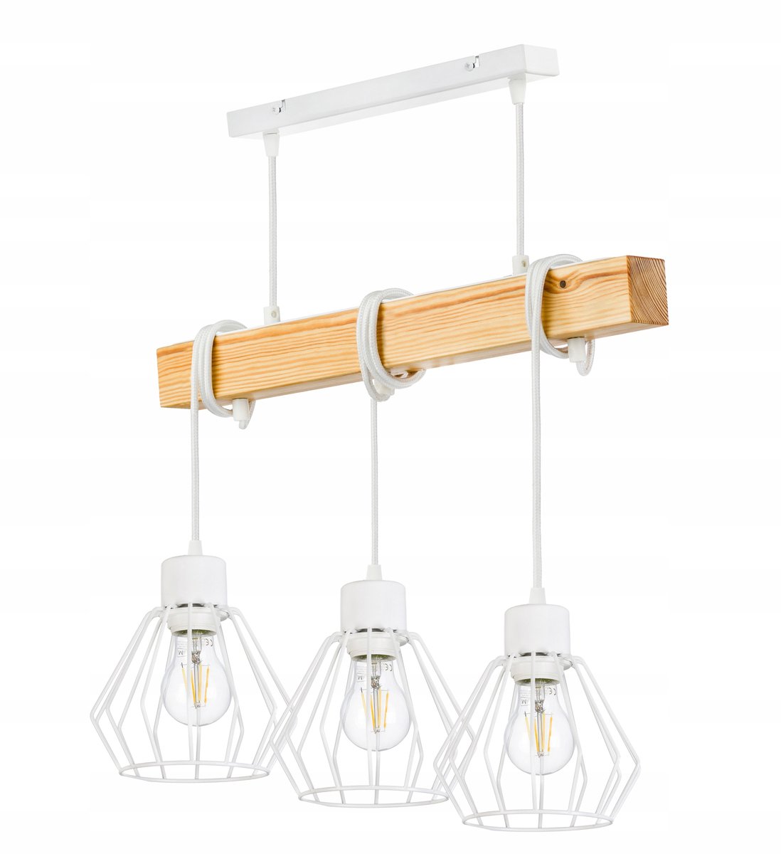 Houten Balk Hanglamp Loft Wit Metaal 3x E27