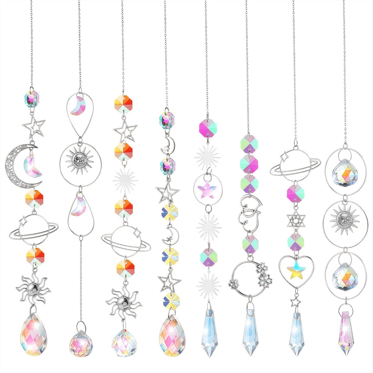 Crystal Sun Catcher Zilveren Zon & Maan Opknoping Suncatcher Regenboog - ShopVlot