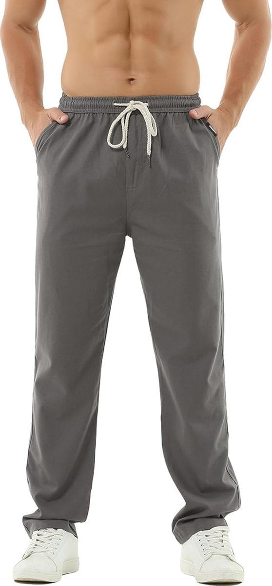 HOEREV Men's Breathable Comfort Linen Pants - Stylish and Relaxed Casual Pants for Daily Wear - ShopVlot