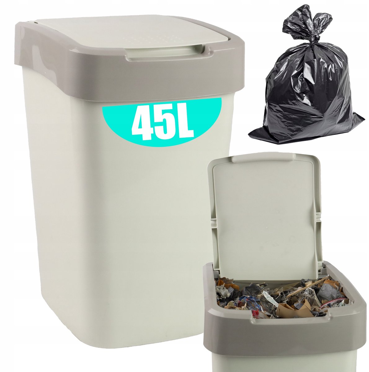 Viking Afvalbak 45L Ecru Kunststof met Klep - Keuken & Kantoor