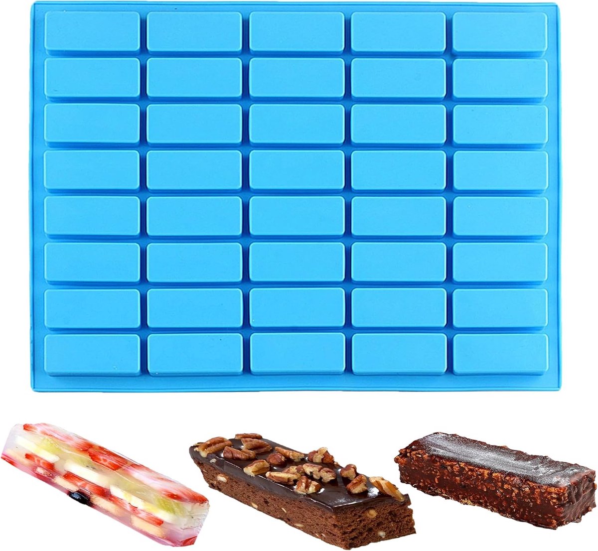 SnelShoppen - Rectangulaire Siliconen Bakvorm 40-vaks - 5 x 2 x 1,2 cm - Perfect voor Ontbijtgranenrepen, Mini Brownies/Desserts, Energierepen en Klei