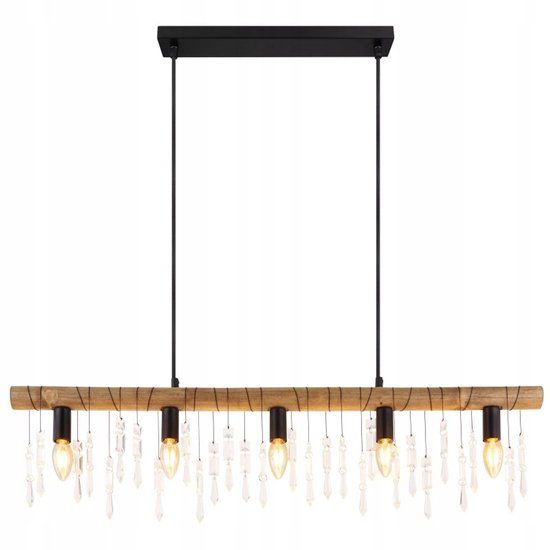 Merkloze hanglamp KIRA met kristallen en houtlook, 5xE14 van Merkloze. — afbeelding 3