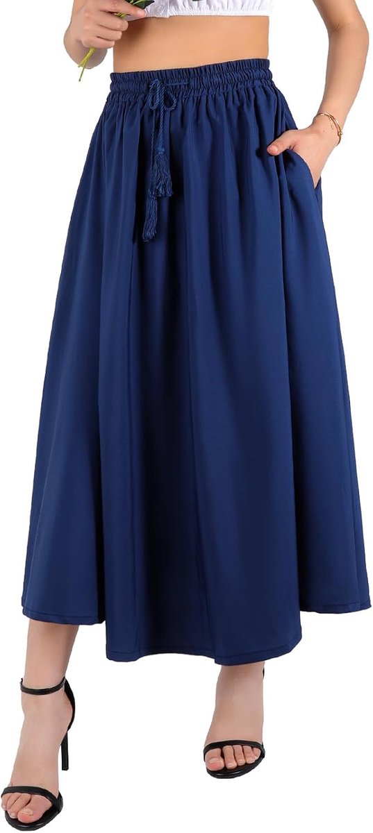 Women's long skirts with pockets and adjustable drawstring, suitable for casual travel - ShopVlot