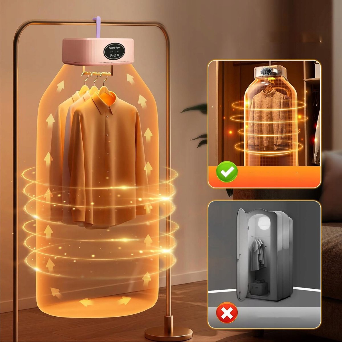 Condensdroger Wasdroger - Multifunctionele Droger - Opvouwbare Droogmachine - met UV Sterilisatie - 3 Timerstanden - 2 Snelheden - 45 dB Stil - Elektrisch Droogrek - Voor Thuis & Campers & Appartementen & Hotels thumbnail 4