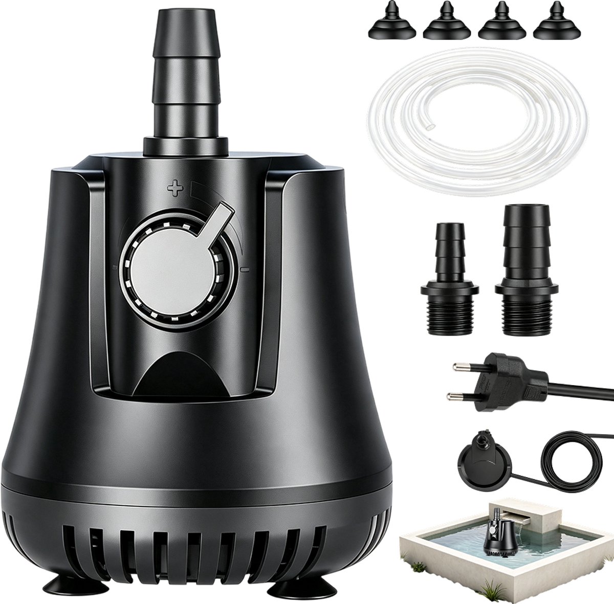Dompelpomp Aquarium - Aquarium Pomp 25W - 1500 L/u & 1,8 m Opvoerhoogte - 360° Bodemaanzuiging - Instelbare Waterstroom - Inclusief 1,5 m Slang en 2 Verloopstukken - Voor Aquarium, Vijver, Fontein en Hydrocultuur