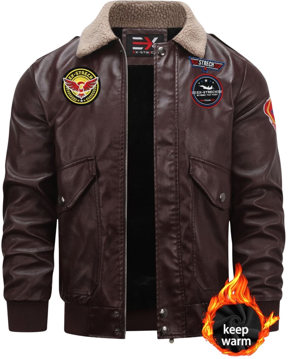 Currero Kunst Leren Jas Leather Jacket Lederen Jas Bomberjack Pilotenjack Blazer Biker Motorjas Motormuis Heren Donkerrood