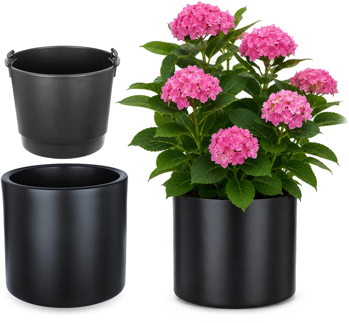 KADAX Bloempot met binnenpot, plastic sierpot vorstbestendig voor bloemen en planten, staand antraciet 30x29cm