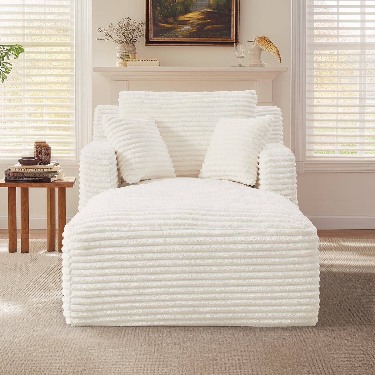 Corduroy chaiselongue slaapsofa - relaxstoel en slaapbank zonder montage - 1 persoon - beige - hoogelastisch schuim en pocketvering - geschikt voor woonkamer, kantoor en appartement