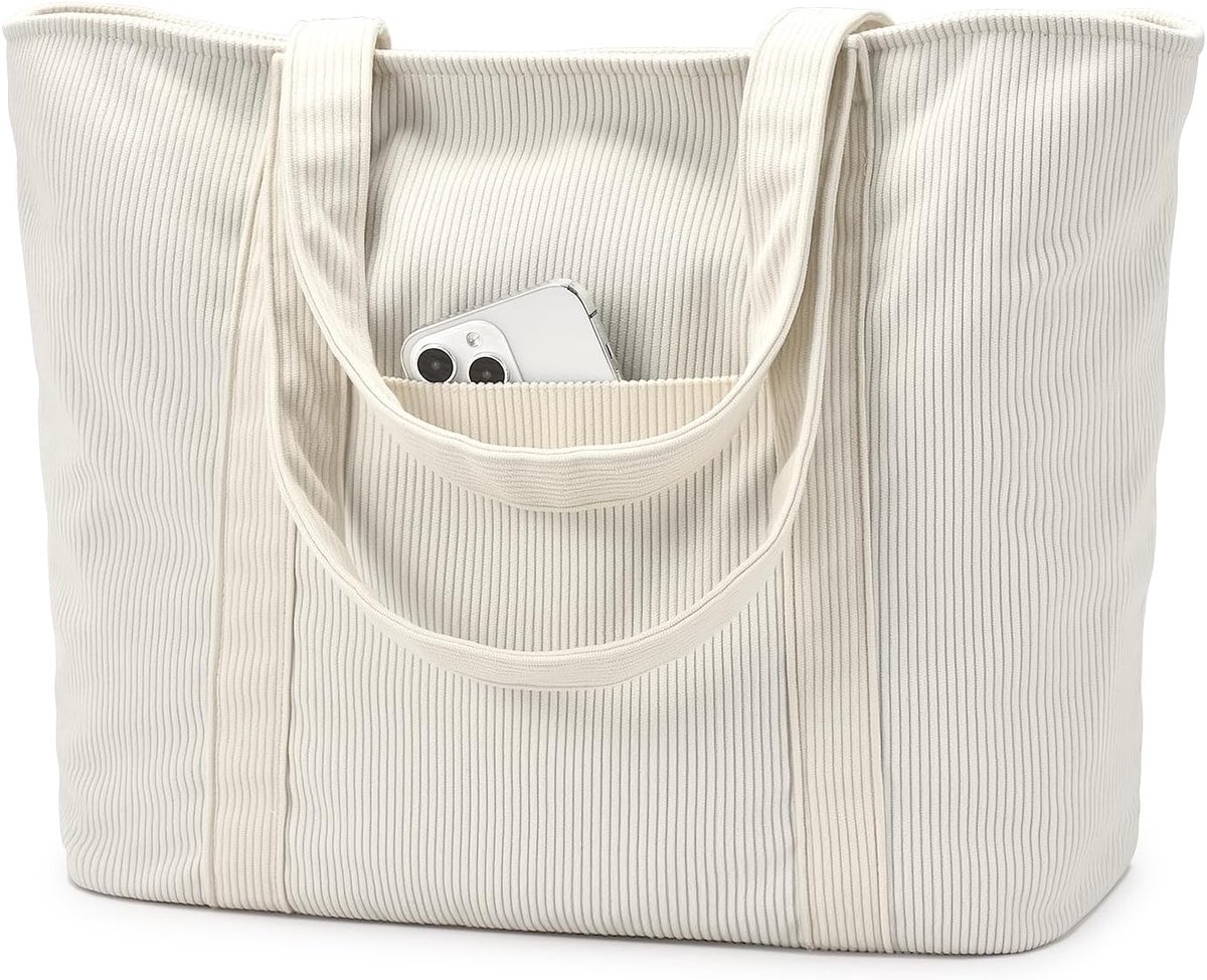 oscaurt Women's Handbag Corduroy Tote Bag Laptop Tote Bag Casual Work Bag Foldable School Bag Women Plain Bag A4 - ShopVlot