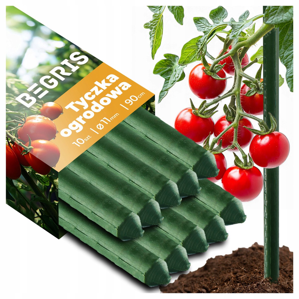Set van 10 Stevige Plantensteunen 90cm Groen PVC Staal
