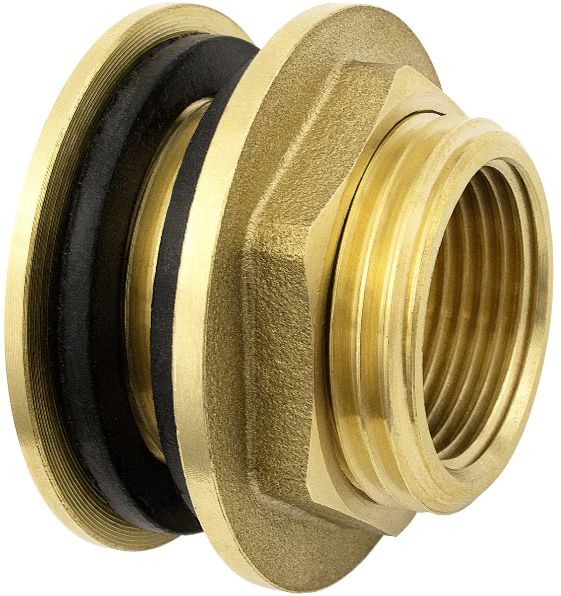 Regentonnendoorvoer 1/2 inch van Messing met 2 Gummidichtingen