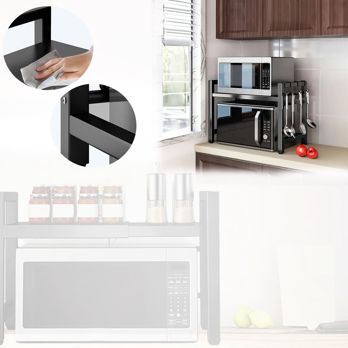 2-Laags Plank Boven De Magnetron, Keukenorganizer, Uitschuifbare Plank, Airfryer Plankstandaard.