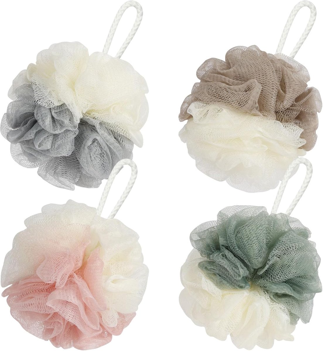Alaoo Badspons, 4-delige verpakking, douchespons, 35 g douche-luffa-ballen, peelinghandschoen, mesh schuimende - ShopVlot