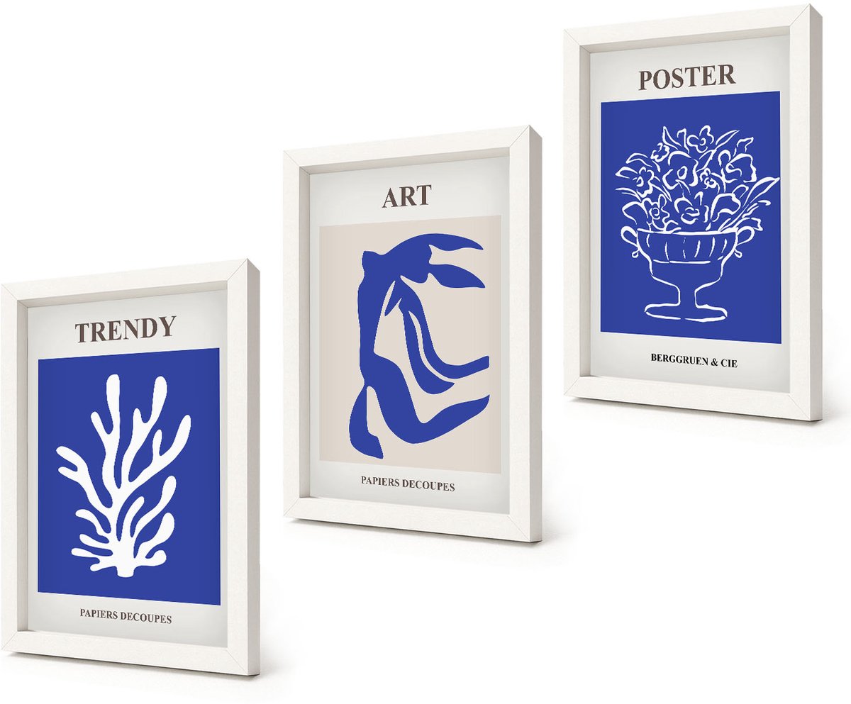 Coloray 3-Delige Schilderij Set - Abstracte kunstposters van Henri Matisse - 20x30 - Schilderijen Set - Wanddecoratie - Woonkamer - Stijlvolle Muurdecoratie