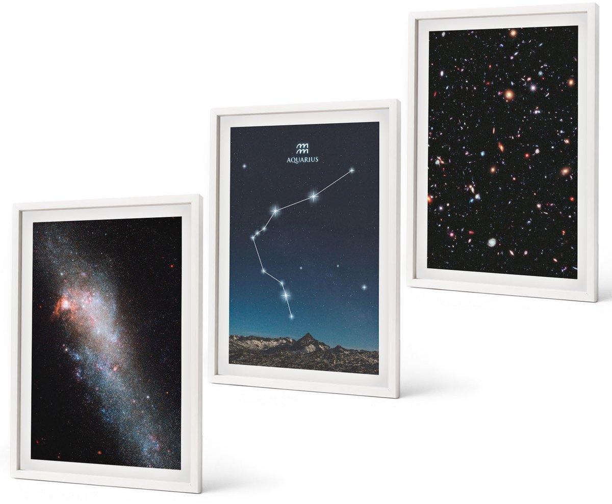 Coloray 3-Delige Schilderij Set - Sterrenbeeld Waterman (Galaxy Space Zodiac Sign Aquarius) - 40 x 60 - Muurdecoratie - Schilderijen Set - Woonkamer - Woonkamer Decoratie