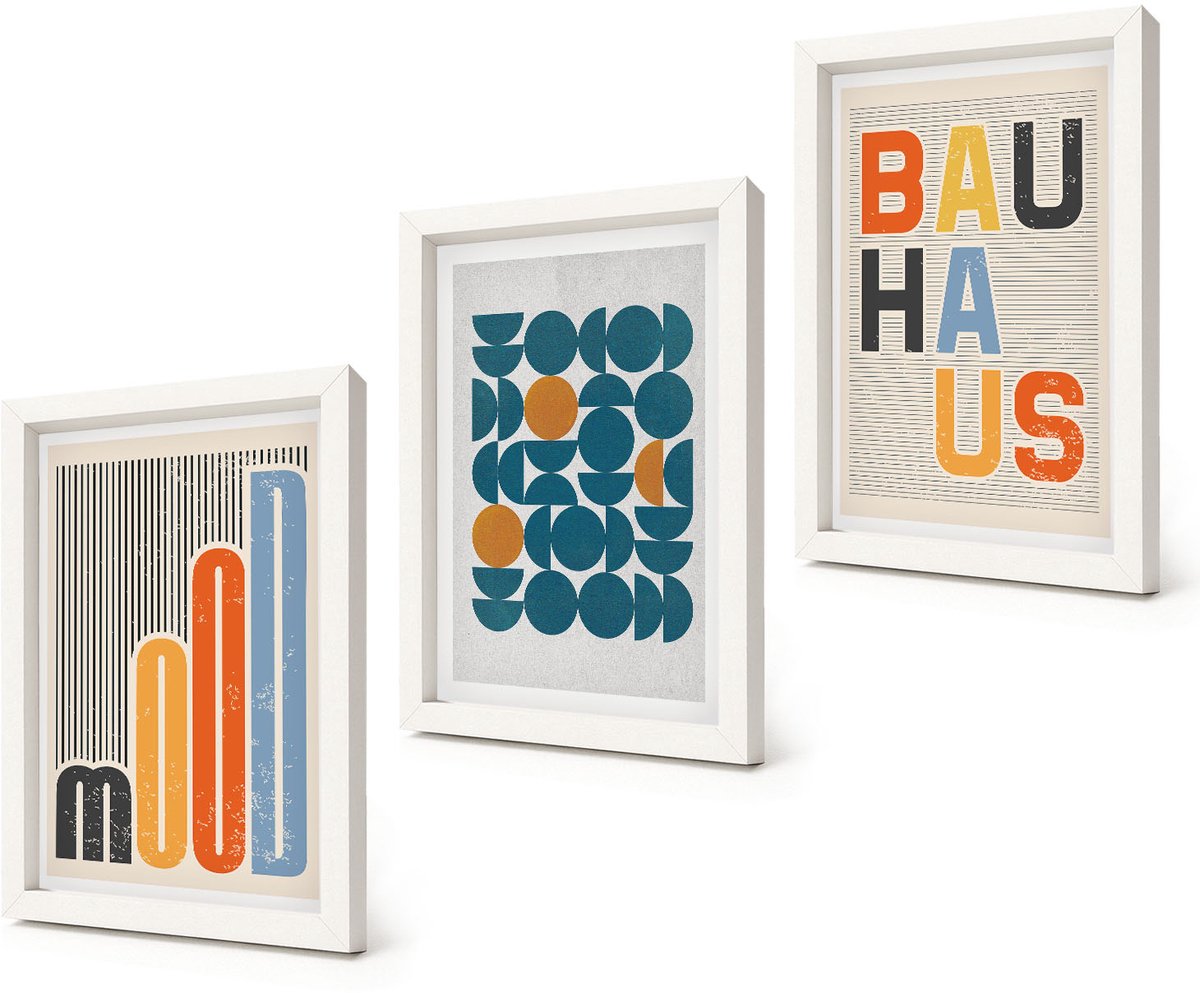 Coloray 3-Delige Schilderij Set - Posters met geometrische patronen in Bauhaus-stijl - 20x30 - Wanddecoratie - Muurdecoratie - Moderne Interieurdecoratie - Moderne Wanddecoratie
