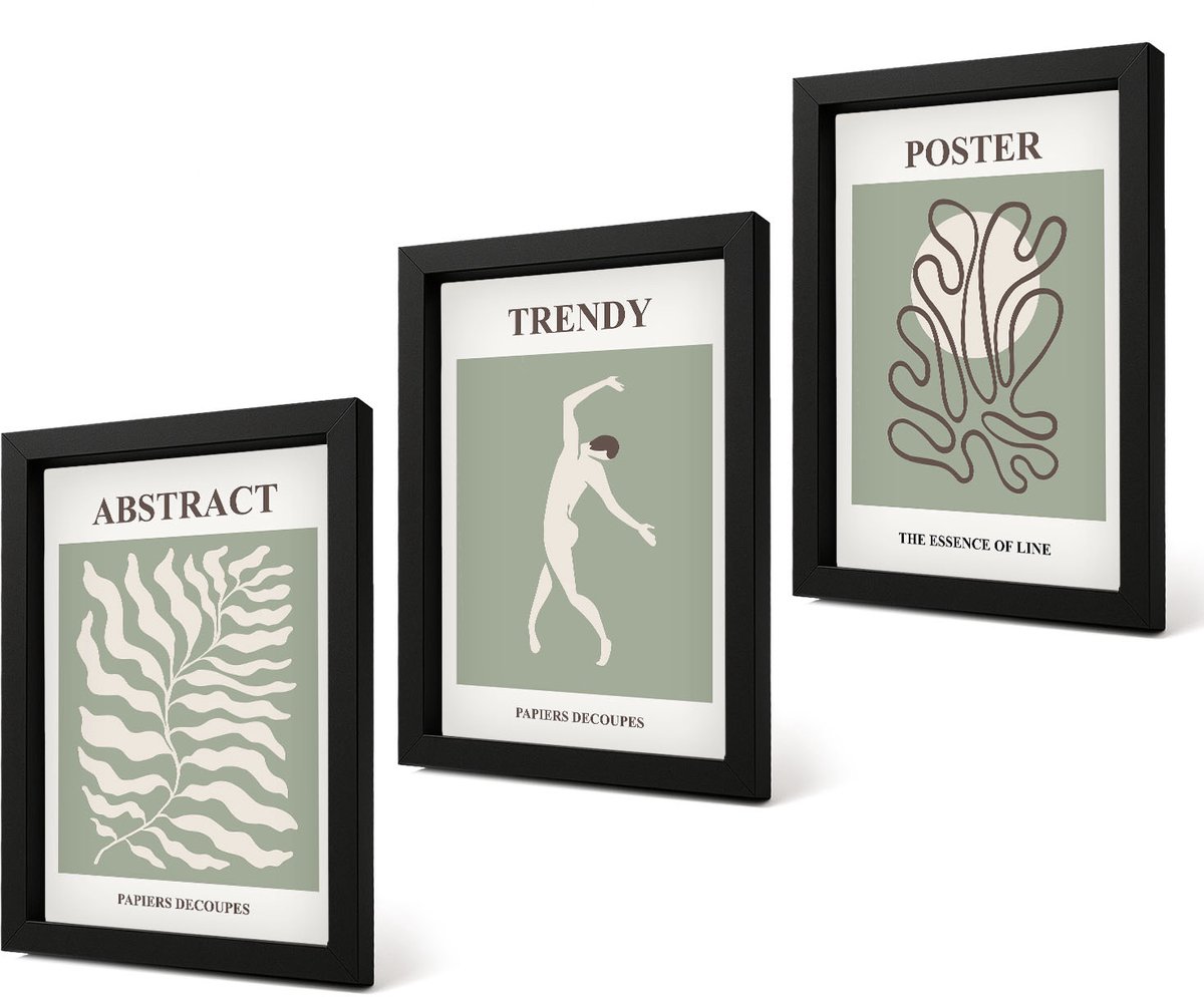 Coloray 4-Delige Schilderij Set - Plantenpatronen in groene tinten van Henri Matisse - 20 x 30 cm - Stijlvolle Muurdecoratie - Slaapkamer - Moderne Wanddecoratie