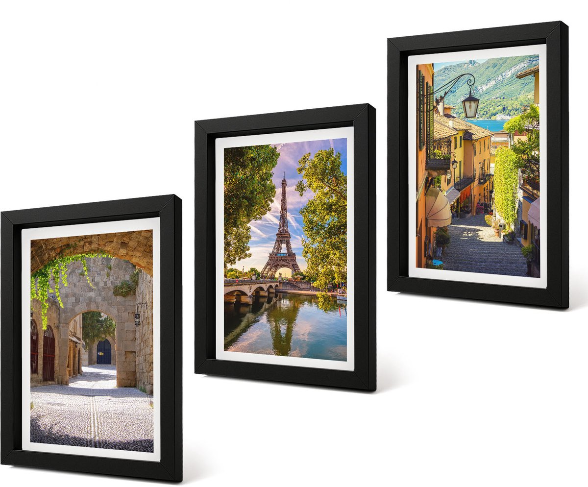 Coloray 4-Delige Schilderij Set - Prachtige straten, historische architectuur, Eiffeltoren - 20 x 30 cm - Wanddecoratie - Moderne Interieurdecoratie - Moderne Wanddecoratie
