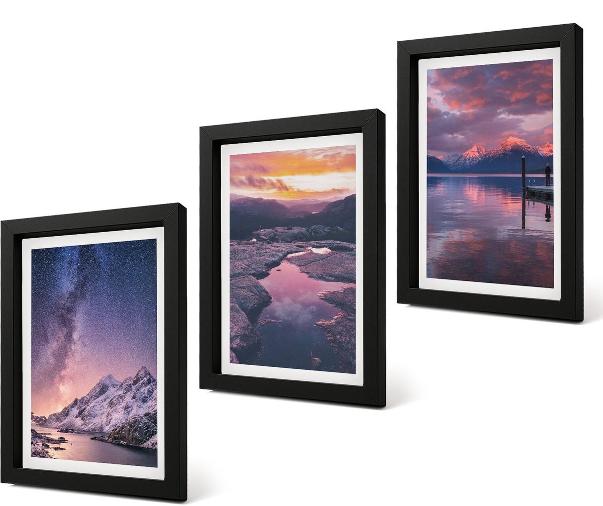 Coloray 4-Delige Schilderij Set - Bergen en water in prachtige natuurlijke landschappen - 20 x 30 cm - Schilderijen Set - Wanddecoratie - Woonkamer - Moderne Wanddecoratie
