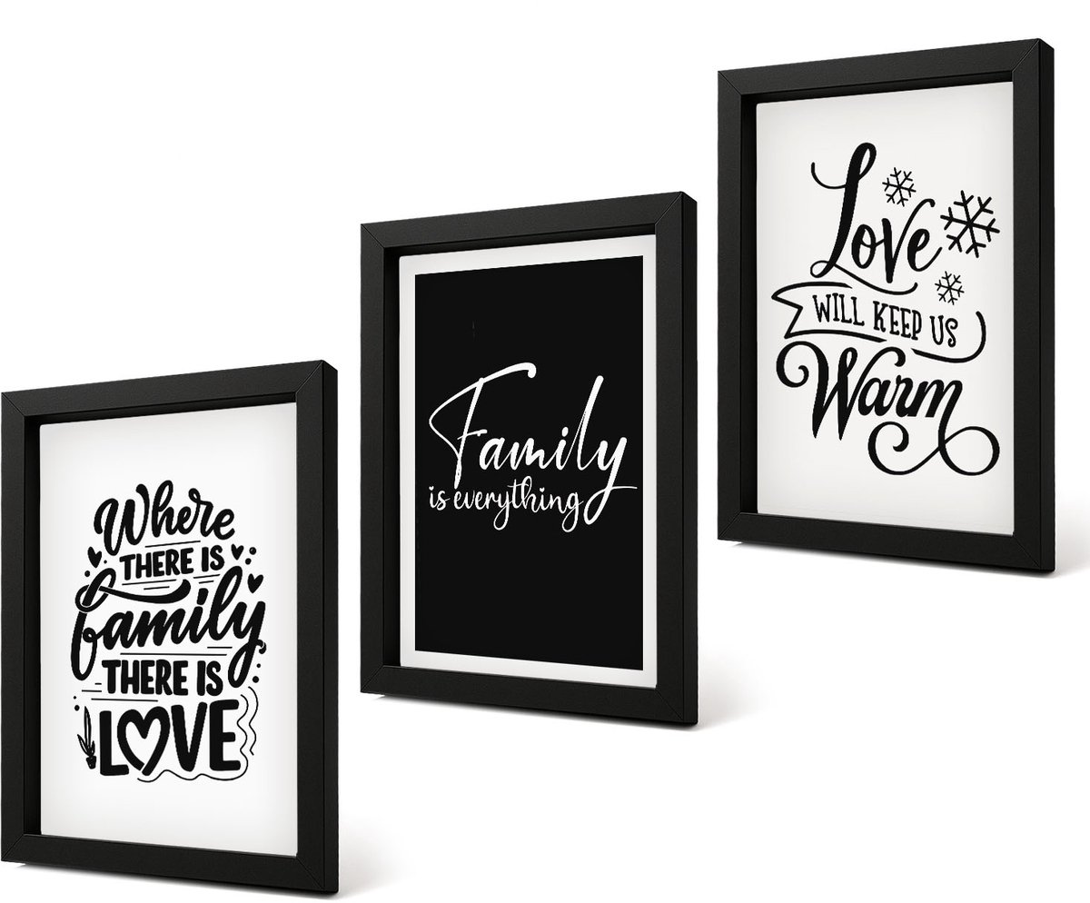 Coloray 4-Delige Schilderij Set - Familie, liefde, warmte, thuis, inspirerende citaten - 20 x 30 cm - Wanddecoratie - Woonkamer Decoratie