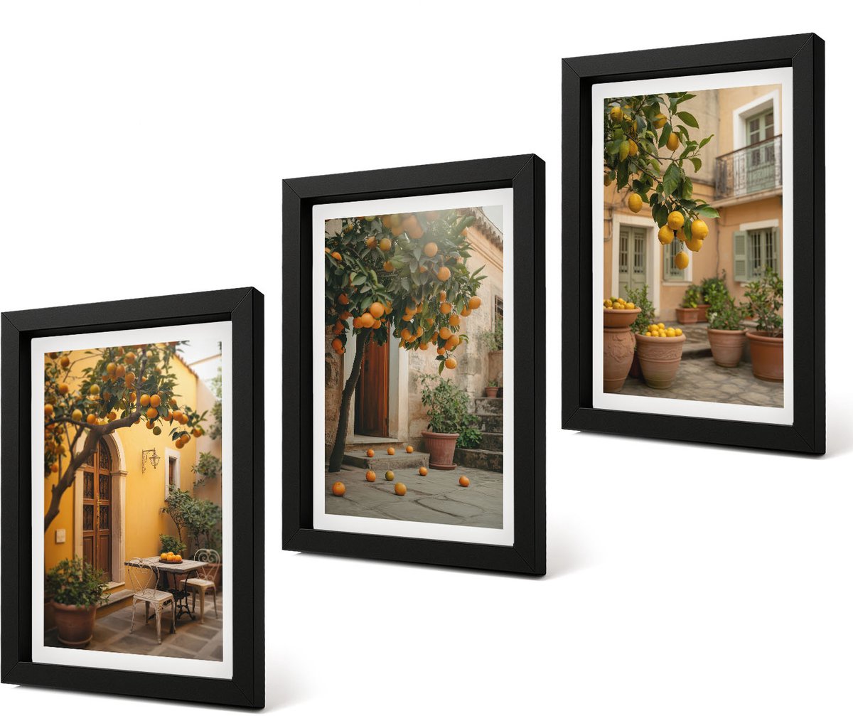 Coloray 4-Delige Schilderij Set - Tuin met citrusbomen op een zonnige locatie - 20 x 30 cm - Muurdecoratie - Schilderijen Set - Woonkamer - Wanddecoratie