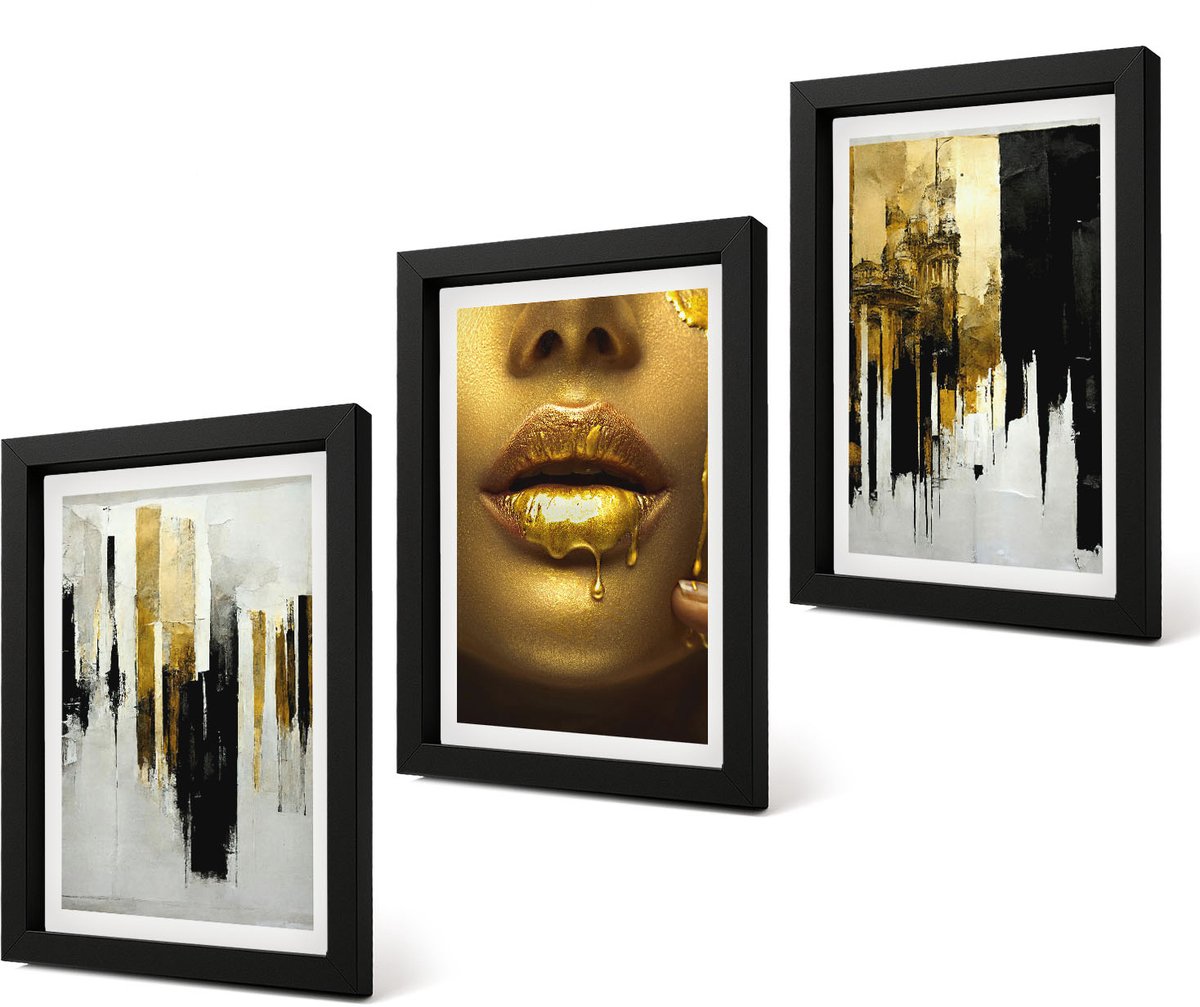 Coloray 4-Delige Schilderij Set - Abstracte schilderkunst en portret van een vrouw - 20 x 30 cm - Muurdecoratie - Decoratieve Schilderijen - Wohnzimmer - Moderne Wanddecoratie