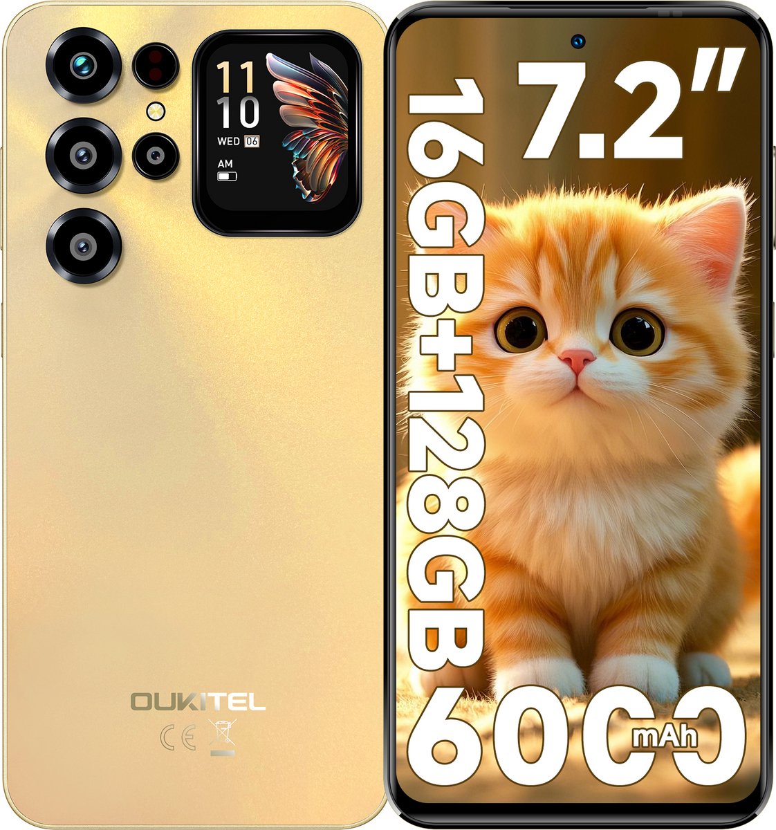 OUKITEL C68 Plus Smartphone 4G-16GB RAM-128GB Opslag-6000 mAh Accu-Android 15-Dubbel Beeldscherm